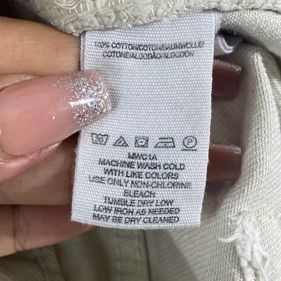 Free People Skirt 31 Beige Denim High Rise Distressed Mini Button Fly - Picture 8 of 11